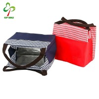 Durable easy cleaning cotton insulated bento cooler lunch bag for kids school with handle and napkin holder