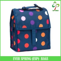 Hot Selling PEVA Lining Folding Insulated Cooler Bag, Polka Dot FDA Test Kids Lunch Bag With Top Handle